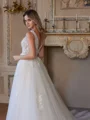 A-Line/Princess Tulle Applique V-neck Sleeveless Cathedral Train Wedding Dresses