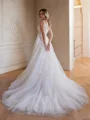 A-Line/Princess Tulle Applique V-neck Sleeveless Chapel Train Wedding Dresses