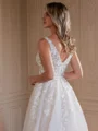 A-Line/Princess Tulle Applique V-neck Sleeveless Chapel Train Wedding Dresses