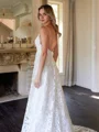 A-Line/Princess Lace V-neck Sleeveless Chapel Train Wedding Dresses