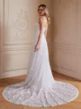 A-Line/Princess Lace Spaghetti Straps Sleeveless Chapel Train Wedding Dresses
