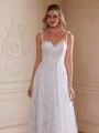 A-Line/Princess Lace Spaghetti Straps Sleeveless Chapel Train Wedding Dresses