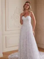 A-Line/Princess Lace Spaghetti Straps Sleeveless Chapel Train Wedding Dresses