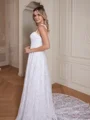 A-Line/Princess Lace Spaghetti Straps Sleeveless Chapel Train Wedding Dresses