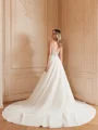 A-Line/Princess Stretch Crepe Lace V-neck Sleeveless Cathedral Train Wedding Dresses