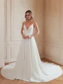 A-Line/Princess Stretch Crepe Lace V-neck Sleeveless Cathedral Train Wedding Dresses