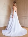 A-Line/Princess Satin Ruffles V-neck Sleeveless Court Train Wedding Dresses