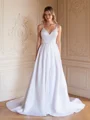 A-Line/Princess Satin Ruffles V-neck Sleeveless Court Train Wedding Dresses