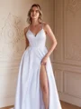A-Line/Princess Satin Ruffles V-neck Sleeveless Court Train Wedding Dresses