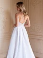 A-Line/Princess Satin Ruffles V-neck Sleeveless Court Train Wedding Dresses