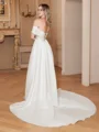 A-Line/Princess Satin Ruched Off-the-Shoulder Sleeveless Chapel Train Wedding Dresses