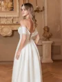A-Line/Princess Satin Ruched Off-the-Shoulder Sleeveless Chapel Train Wedding Dresses