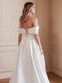 A-Line/Princess Satin Ruched Off-the-Shoulder Sleeveless Chapel Train Wedding Dresses