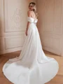 A-Line/Princess Satin Ruched Off-the-Shoulder Sleeveless Chapel Train Wedding Dresses