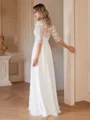 A-Line/Princess Chiffon Lace V-neck 1/2 Sleeves Floor-Length Wedding Dresses