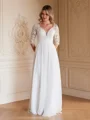 A-Line/Princess Chiffon Lace V-neck 1/2 Sleeves Floor-Length Wedding Dresses