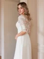 A-Line/Princess Chiffon Lace V-neck 1/2 Sleeves Floor-Length Wedding Dresses