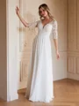 A-Line/Princess Chiffon Lace V-neck 1/2 Sleeves Floor-Length Wedding Dresses