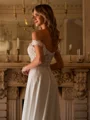 A-Line/Princess Stretch Crepe Lace Off-the-Shoulder Short Sleeves Court Train Wedding Dresses