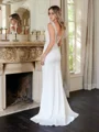 Sheath/Column Charmeuse Lace V-neck Sleeveless Sweep/Brush Train Wedding Dresses
