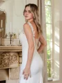 Sheath/Column Charmeuse Lace V-neck Sleeveless Sweep/Brush Train Wedding Dresses
