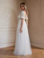 A-Line/Princess Tulle Lace V-neck Short Sleeves Floor-Length Wedding Dresses