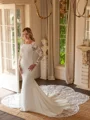 Sheath/Column Stretch Crepe Lace Scoop Long Sleeves Cathedral Train Wedding Dresses