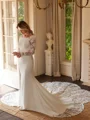 Sheath/Column Stretch Crepe Lace Scoop Long Sleeves Cathedral Train Wedding Dresses
