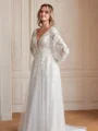 A-Line/Princess Tulle Lace V-neck Long Sleeves Court Train Wedding Dresses