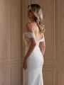 Sheath/Column Stretch Crepe Lace Off-the-Shoulder Sleeveless Court Train Wedding Dresses