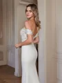 Sheath/Column Stretch Crepe Lace Off-the-Shoulder Sleeveless Court Train Wedding Dresses