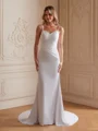 Sheath/Column Charmeuse Ruched V-neck Sleeveless Court Train Wedding Dresses