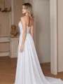 Sheath/Column Charmeuse Ruched V-neck Sleeveless Court Train Wedding Dresses