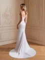 Sheath/Column Charmeuse Ruched V-neck Sleeveless Court Train Wedding Dresses