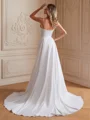 Sheath/Column Charmeuse Ruched V-neck Sleeveless Court Train Wedding Dresses