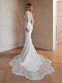 Sheath/Column Stretch Crepe Lace V-neck Long Sleeves Cathedral Train Wedding Dresses
