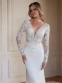 Sheath/Column Stretch Crepe Lace V-neck Long Sleeves Cathedral Train Wedding Dresses