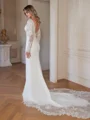 Sheath/Column Stretch Crepe Lace V-neck Long Sleeves Cathedral Train Wedding Dresses