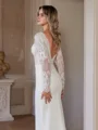 Sheath/Column Stretch Crepe Lace V-neck Long Sleeves Cathedral Train Wedding Dresses