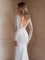 Sheath/Column Stretch Crepe Lace V-neck Long Sleeves Cathedral Train Wedding Dresses