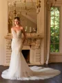 Trumpet/Mermaid Tulle Lace V-neck Sleeveless Cathedral Train Wedding Dresses