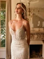 Trumpet/Mermaid Tulle Lace V-neck Sleeveless Cathedral Train Wedding Dresses