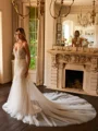 Trumpet/Mermaid Tulle Lace V-neck Sleeveless Cathedral Train Wedding Dresses