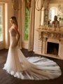 Trumpet/Mermaid Tulle Lace V-neck Sleeveless Cathedral Train Wedding Dresses