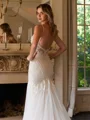 Trumpet/Mermaid Tulle Lace V-neck Sleeveless Cathedral Train Wedding Dresses
