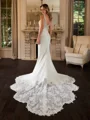 Sheath/Column Stretch Crepe Lace V-neck Sleeveless Cathedral Train Wedding Dresses