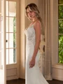 Sheath/Column Stretch Crepe Lace V-neck Sleeveless Cathedral Train Wedding Dresses