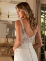 Sheath/Column Stretch Crepe Lace V-neck Sleeveless Cathedral Train Wedding Dresses