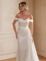 Sheath/Column Charmeuse Ruched Off-the-Shoulder Sleeveless Court Train Wedding Dresses