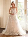 A-Line/Princess Tulle Applique Straps Sleeveless Court Train Wedding Dresses